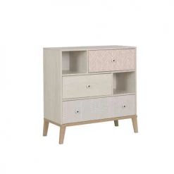 Terre De Nuit Commodes Et Cabinets Commode 3 Tiroirs 2 Niches En Bois Imitation Chêne Blanchi -Coffres et malles Soldes commode 3 tiroirs 2 niches en bois imitation chene blanchi 2
