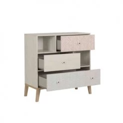 Terre De Nuit Commodes Et Cabinets Commode 3 Tiroirs 2 Niches En Bois Imitation Chêne Blanchi -Coffres et malles Soldes commode 3 tiroirs 2 niches en bois imitation chene blanchi 3