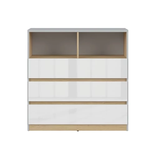 Brw Commodes Et Cabinets Commode 3 Tiroirs 2 Niches Gris Et Blanc 4 Brw Commodes Et Cabinets Commode 3 Tiroirs 2 Niches Gris Et Blanc – Image 2