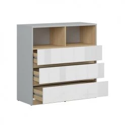 Brw Commodes Et Cabinets Commode 3 Tiroirs 2 Niches Gris Et Blanc 7 Brw Commodes Et Cabinets Commode 3 Tiroirs 2 Niches Gris Et Blanc -Coffres et malles Soldes commode 3 tiroirs 2 niches gris et blanc 2