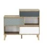 Calicosy Commodes Et Cabinets Commode 3 Tiroirs 2 Niches - Marron, Vert Et Blanc