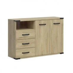 Brw Commodes Et Cabinets Commode 3 Tiroirs 2 Portes Naturel Et Noir