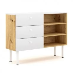 Calicosy Commodes Et Cabinets Commode 3 Tiroirs 3 Niches - Design Moderne - L100 Cm - Blanc -Coffres et malles Soldes commode 3 tiroirs 3 niches design moderne l100 cm blanc 3