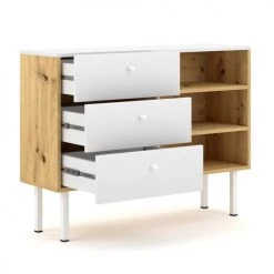 Calicosy Commodes Et Cabinets Commode 3 Tiroirs 3 Niches - Design Moderne - L100 Cm - Blanc -Coffres et malles Soldes commode 3 tiroirs 3 niches design moderne l100 cm blanc 4