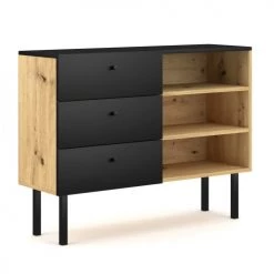 Calicosy Commodes Et Cabinets Commode 3 Tiroirs 3 Niches - Design Moderne - L100 Cm - Noir -Coffres et malles Soldes commode 3 tiroirs 3 niches design moderne l100 cm noir 2