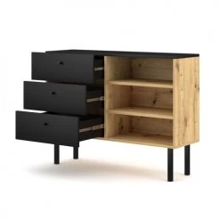 Calicosy Commodes Et Cabinets Commode 3 Tiroirs 3 Niches - Design Moderne - L100 Cm - Noir -Coffres et malles Soldes commode 3 tiroirs 3 niches design moderne l100 cm noir 5