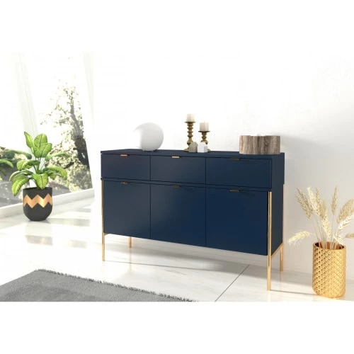 Skandica Commodes Et Cabinets Commode 3 Tiroirs 3 Portes Couleur Bleu H78cm 4 Skandica Commodes Et Cabinets Commode 3 Tiroirs 3 Portes Couleur Bleu H78cm – Image 2