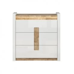 Brw Commodes Et Cabinets Commode 3 Tiroirs Avec Led Blanc Laqué Et Naturel