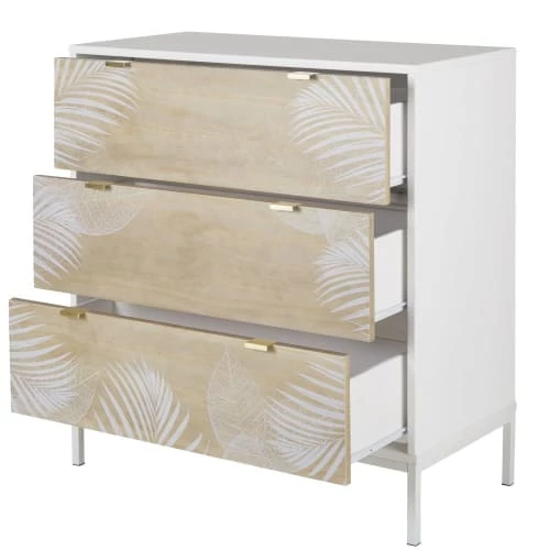 Maisons Du Monde Commodes Et Cabinets Commode 3 Tiroirs Bicolore Motif Végétal Blanc 4 Maisons Du Monde Commodes Et Cabinets Commode 3 Tiroirs Bicolore Motif Végétal Blanc – Image 2