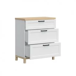 Brw Commodes Et Cabinets Commode 3 Tiroirs Blanc Et Naturel -Coffres et malles Soldes commode 3 tiroirs blanc et naturel 2