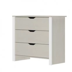 Calicosy Commodes Et Cabinets Commode 3 Tiroirs Blanche Et Gris Clair - L88 X H80 X P43 Cm -Coffres et malles Soldes commode 3 tiroirs blanche et gris clair l88 x h80 x p43 cm 2