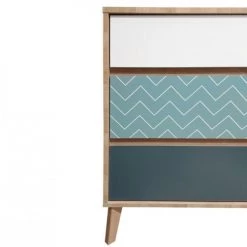 Meubletmoi Commodes Et Cabinets Commode 3 Tiroirs Bleu Blanc Et Décor -Coffres et malles Soldes commode 3 tiroirs bleu blanc et decor 1