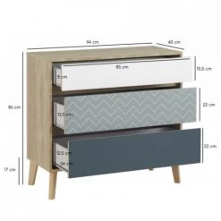 Meubletmoi Commodes Et Cabinets Commode 3 Tiroirs Bleu Blanc Et Décor -Coffres et malles Soldes commode 3 tiroirs bleu blanc et decor 2