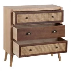 Altobuy Commodes Et Cabinets Commode 3 Tiroirs Bois Massif Et Façade Rotin -Coffres et malles Soldes commode 3 tiroirs bois massif et facade rotin 2