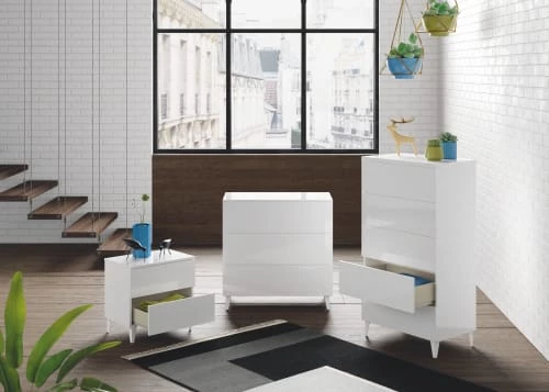 HOMN Commodes Et Cabinets Commode 3 Tiroirs Couleur Blanc Brillant, Longueur80 Cm 4 HOMN Commodes Et Cabinets Commode 3 Tiroirs Couleur Blanc Brillant, Longueur80 Cm – Image 2