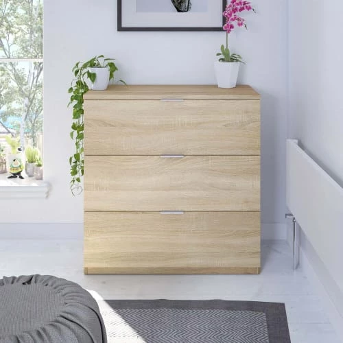 HOMN Commodes Et Cabinets Commode 3 Tiroirs Couleur Chêne, 77 Cm Largeur 4 HOMN Commodes Et Cabinets Commode 3 Tiroirs Couleur Chêne, 77 Cm Largeur – Image 2