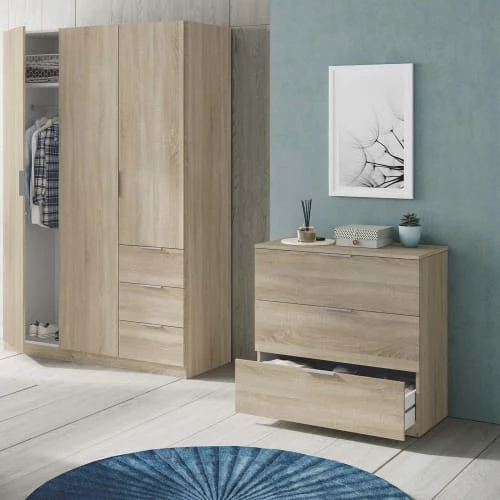 HOMN Commodes Et Cabinets Commode 3 Tiroirs Couleur Chêne, 77 Cm Largeur 7 HOMN Commodes Et Cabinets Commode 3 Tiroirs Couleur Chêne, 77 Cm Largeur – Image 5