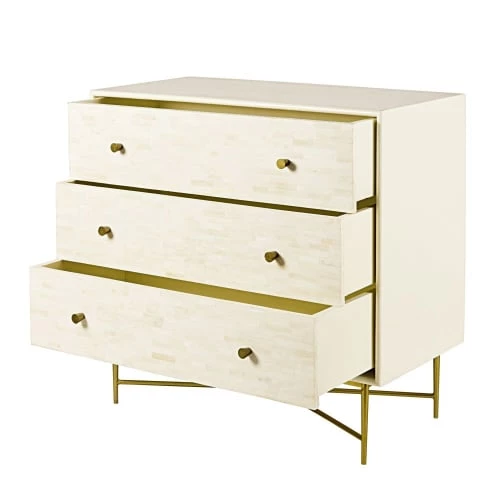 Maisons Du Monde Commodes Et Cabinets Commode 3 Tiroirs Crème Et Métal Coloris Laiton 4 Maisons Du Monde Commodes Et Cabinets Commode 3 Tiroirs Crème Et Métal Coloris Laiton – Image 2
