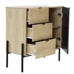 Casâme Commodes Et Cabinets Commode 3 Tiroirs Décor Chêne + 1 Porte Noire - 79cm -Coffres et malles Soldes commode 3 tiroirs decor chene 1 porte noire 79cm 2