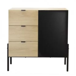 Casâme Commodes Et Cabinets Commode 3 Tiroirs Décor Chêne + 1 Porte Noire - 79cm