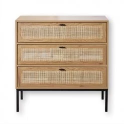 Casâme Commodes Et Cabinets Commode 3 Tiroirs Décor Chêne Et Façade En Rotin - L80 X P39 Cm
