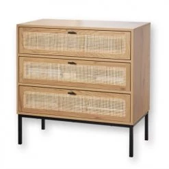 Casâme Commodes Et Cabinets Commode 3 Tiroirs Décor Chêne Et Façade En Rotin - L80 X P39 Cm -Coffres et malles Soldes commode 3 tiroirs decor chene et facade en rotin l80 x p39 cm 4