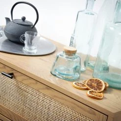 Casâme Commodes Et Cabinets Commode 3 Tiroirs Décor Chêne Et Façade En Rotin - L80 X P39 Cm -Coffres et malles Soldes commode 3 tiroirs decor chene et facade en rotin l80 x p39 cm 5