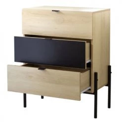 Casâme Commodes Et Cabinets Commode 3 Tiroirs Décor Chêne Et Noir -Coffres et malles Soldes commode 3 tiroirs decor chene et noir 2