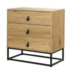 Casâme Commodes Et Cabinets Commode 3 Tiroirs Décor Chêne Et Piétement Métal Noir -Coffres et malles Soldes commode 3 tiroirs decor chene et pietement metal noir 2