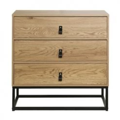 Casâme Commodes Et Cabinets Commode 3 Tiroirs Décor Chêne Et Piétement Métal Noir