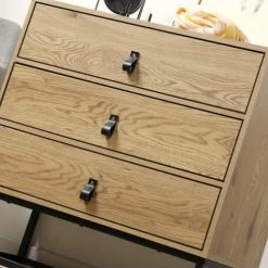 Casâme Commodes Et Cabinets Commode 3 Tiroirs Décor Chêne Et Piétement Métal Noir -Coffres et malles Soldes commode 3 tiroirs decor chene et pietement metal noir 3