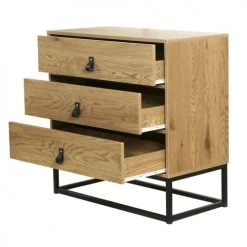 Casâme Commodes Et Cabinets Commode 3 Tiroirs Décor Chêne Et Piétement Métal Noir -Coffres et malles Soldes commode 3 tiroirs decor chene et pietement metal noir 4