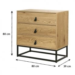 Casâme Commodes Et Cabinets Commode 3 Tiroirs Décor Chêne Et Piétement Métal Noir -Coffres et malles Soldes commode 3 tiroirs decor chene et pietement metal noir 5
