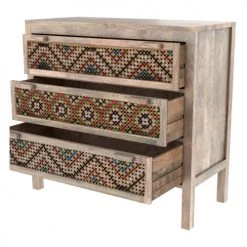 Rendez Vous Déco Commodes Et Cabinets Commode 3 Tiroirs En Bois De Manguier Et Cannage Coloré -Coffres et malles Soldes commode 3 tiroirs en bois de manguier et cannage colore 2