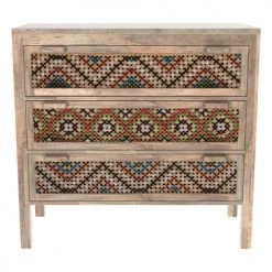 Rendez Vous Déco Commodes Et Cabinets Commode 3 Tiroirs En Bois De Manguier Et Cannage Coloré