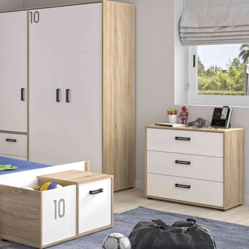 Terre De Nuit Commodes Et Cabinets Commode 3 Tiroirs En Bois Imitation Chêne Clair Et Blanc 4 Terre De Nuit Commodes Et Cabinets Commode 3 Tiroirs En Bois Imitation Chêne Clair Et Blanc – Image 2