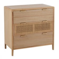 Calicosy Commodes Et Cabinets Commode 3 Tiroirs En Bois Massif Et Rotin - L90 Cm -Coffres et malles Soldes commode 3 tiroirs en bois massif et rotin l90 cm 2