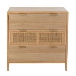 Calicosy Commodes Et Cabinets Commode 3 Tiroirs En Bois Massif Et Rotin - L90 Cm
