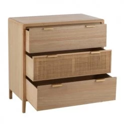 Calicosy Commodes Et Cabinets Commode 3 Tiroirs En Bois Massif Et Rotin - L90 Cm -Coffres et malles Soldes commode 3 tiroirs en bois massif et rotin l90 cm 3