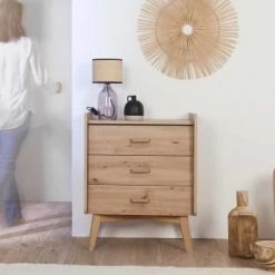 Nateo Concept Commodes Et Cabinets Commode 3 Tiroirs En Chêne Vintage - Larg. 71 Cm -Coffres et malles Soldes commode 3 tiroirs en chene vintage larg 71 cm 1
