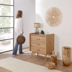 Nateo Concept Commodes Et Cabinets Commode 3 Tiroirs En Chêne Vintage - Larg. 71 Cm -Coffres et malles Soldes commode 3 tiroirs en chene vintage larg 71 cm 2