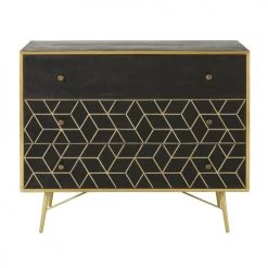 Maisons Du Monde Commodes Et Cabinets Commode 3 Tiroirs En Manguier Massif Noir Et Métal Doré