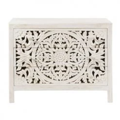 Maisons Du Monde Commodes Et Cabinets Commode 3 Tiroirs En Manguier Massif Sculpté Blanc