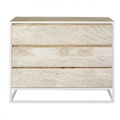 Maisons Du Monde Commodes Et Cabinets Commode 3 Tiroirs En Manguier Massif Sculpté Et Métal Blanc