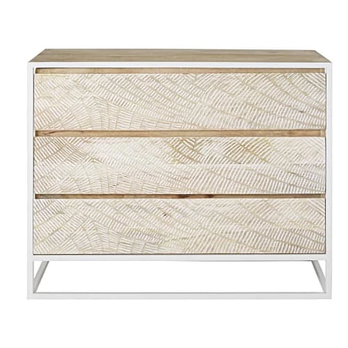 Maisons Du Monde Commodes Et Cabinets Commode 3 Tiroirs En Manguier Massif Sculpté Et Métal Blanc 3 Maisons Du Monde Commodes Et Cabinets Commode 3 Tiroirs En Manguier Massif Sculpté Et Métal Blanc