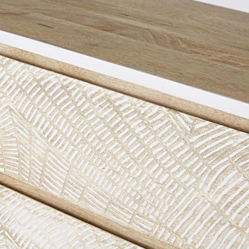 Maisons Du Monde Commodes Et Cabinets Commode 3 Tiroirs En Manguier Massif Sculpté Et Métal Blanc 5 Maisons Du Monde Commodes Et Cabinets Commode 3 Tiroirs En Manguier Massif Sculpté Et Métal Blanc – Image 3