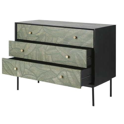 Maisons Du Monde Commodes Et Cabinets Commode 3 Tiroirs En Manguier Noir Sculpté Motifs Feuilles 4 Maisons Du Monde Commodes Et Cabinets Commode 3 Tiroirs En Manguier Noir Sculpté Motifs Feuilles – Image 2