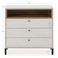 HOMN Commodes Et Cabinets Commode 3 Tiroirs Et 1 Niche, Couleur Blanc Et Bois, 80 Cm Longueur 11 HOMN Commodes Et Cabinets Commode 3 Tiroirs Et 1 Niche, Couleur Blanc Et Bois, 80 Cm Longueur -Coffres et malles Soldes commode 3 tiroirs et 1 niche couleur blanc et bois 80 cm longueur 3
