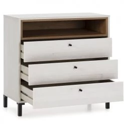 HOMN Commodes Et Cabinets Commode 3 Tiroirs Et 1 Niche, Couleur Blanc Et Bois, 80 Cm Longueur 12 HOMN Commodes Et Cabinets Commode 3 Tiroirs Et 1 Niche, Couleur Blanc Et Bois, 80 Cm Longueur -Coffres et malles Soldes commode 3 tiroirs et 1 niche couleur blanc et bois 80 cm longueur 4