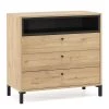 HOMN Commodes Et Cabinets Commode 3 Tiroirs Et 1 Niche, Couleur Bois Et Noire, 80 Cm Longueur -Coffres et malles Soldes commode 3 tiroirs et 1 niche couleur bois et noire 80 cm longueur